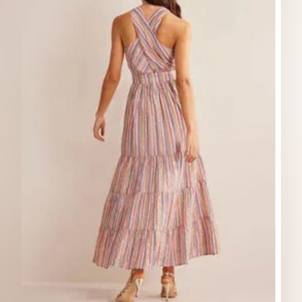 Boden Striped Metallic Maxi Dress Petite US 12P Sundress Sleeveless NEW - Picture 3 of 7